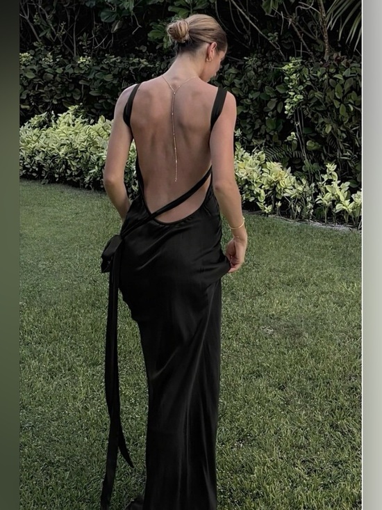 Commense Dresses & Skirts - Commense Black Satin One Shoulder Backless Maxi Dress Evening Gown Minimalist